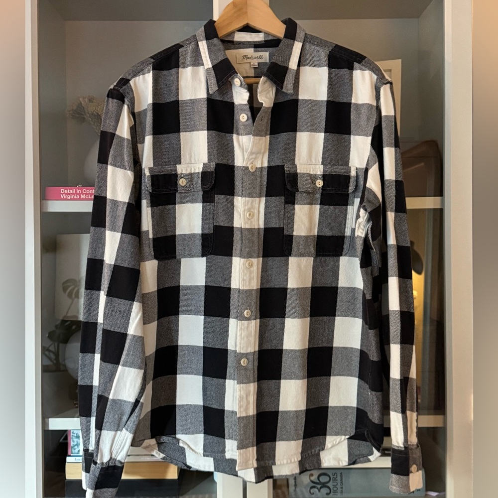 Madewell Black/White Buffalo Plaid Flannel Shirt, Size L